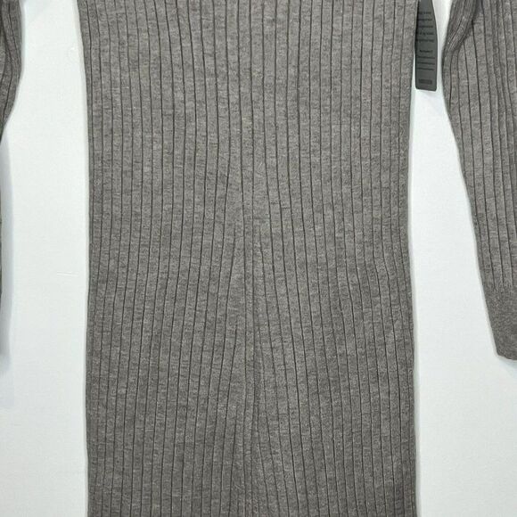 Wayf Dede Emily Ribbed Bodycon Sweater Dress S Small Gray Open Back Bow Tie NWT - Picture 2 of 7